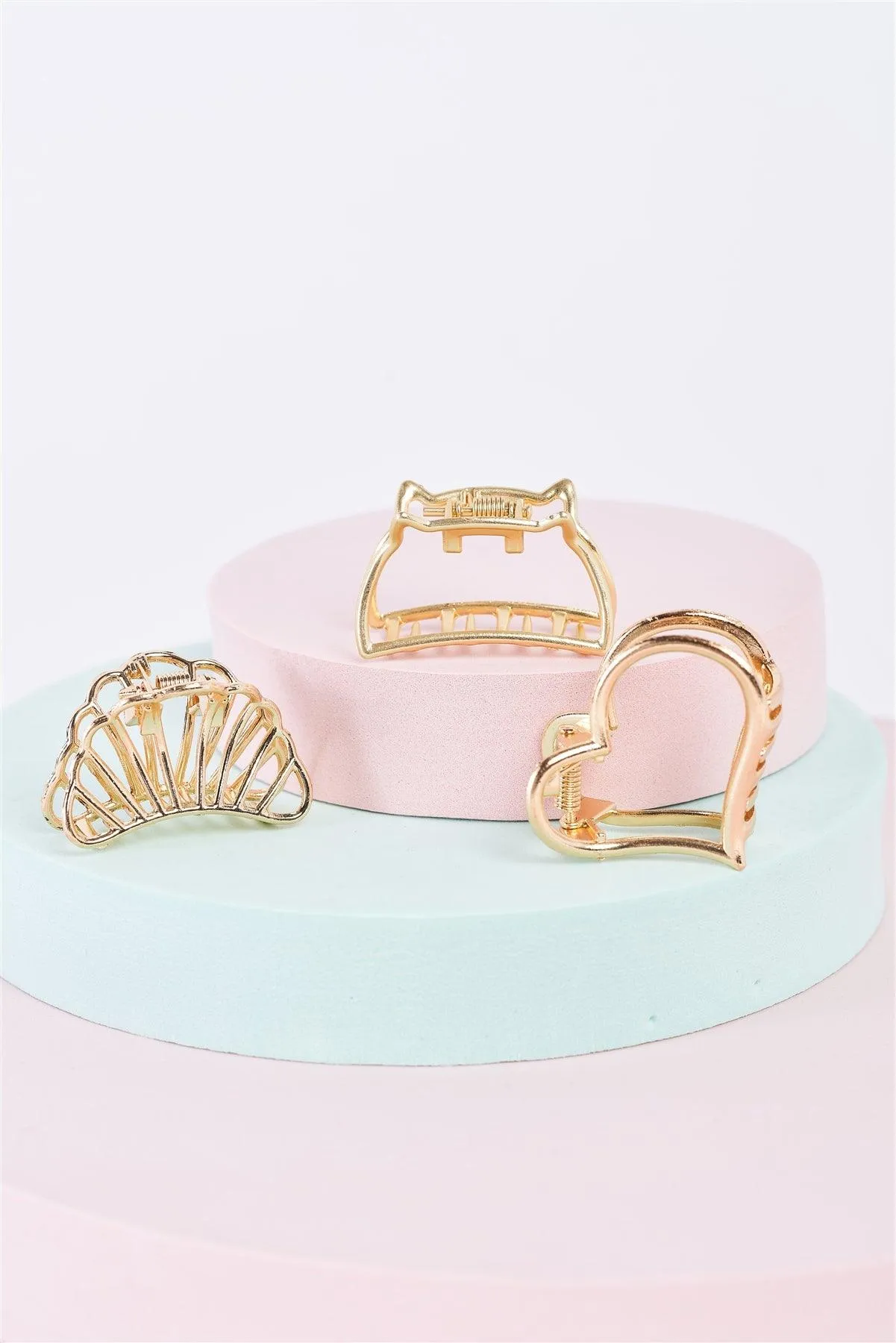 3pcs Gold Small Cat Shaped Cut-Out Hair Clip