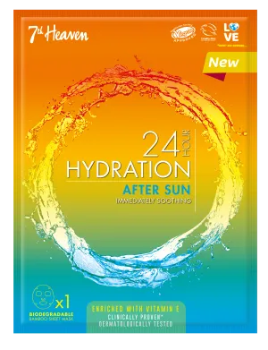 7th Heaven 24 Hour Hydration After Sun Bamboo Sheet Facial Mask, Enriched with Vitamin E and Cooling Cucumber, Immediately Soothing, Clinically Proven and Dermatologically Tested