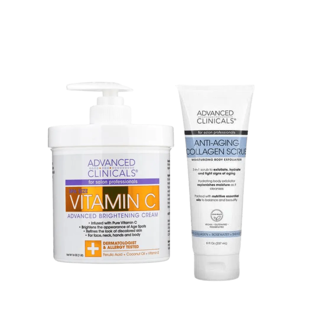 Advanced Clinicals Vitamin C brightening cream And Advanced clinicals Antiaging Collagen Scrub