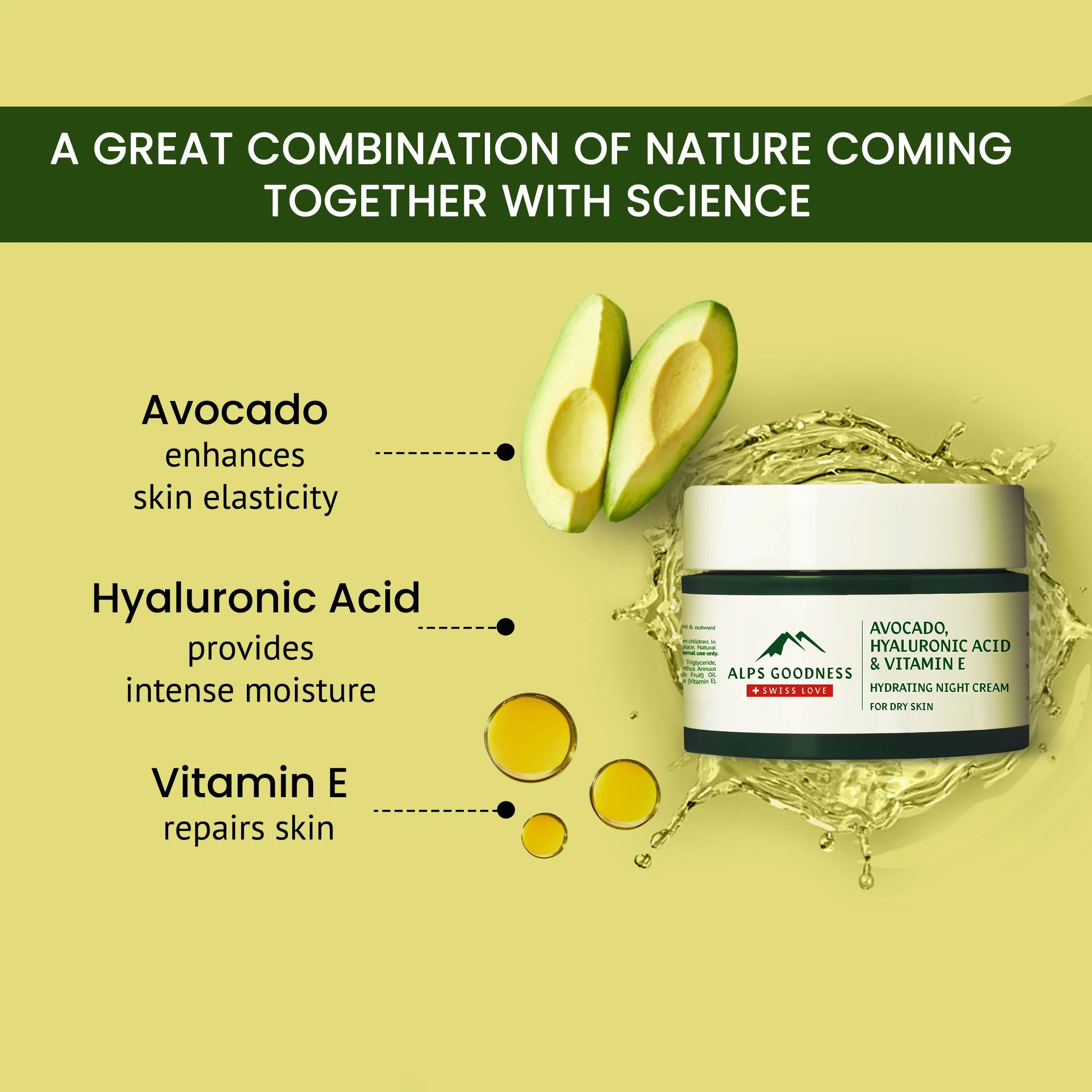 Alps Goodness Avocado, Hyaluronic Acid & Vitamin E Hydrating Night Cream For Dry Skin (50 gm) | Moisturizer for Face| For Dry Skin | Paraben Free, Silicone Free, Sulphate Free, Mineral Oil Free, Vegan |