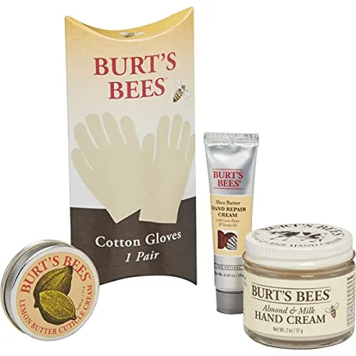 Burt's Bees Christmas Gifts, 3 Hand Care Stocking Stuffers Products, Hand Repair Set - Almond Milk Cream, Lemon Butter Cuticle Cream & Shea Butter Cream, With Gloves