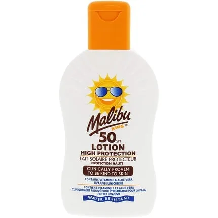 Children's waterproof sunscreen lotion with a high degree of protection Spf 50, 200 ml Malibu