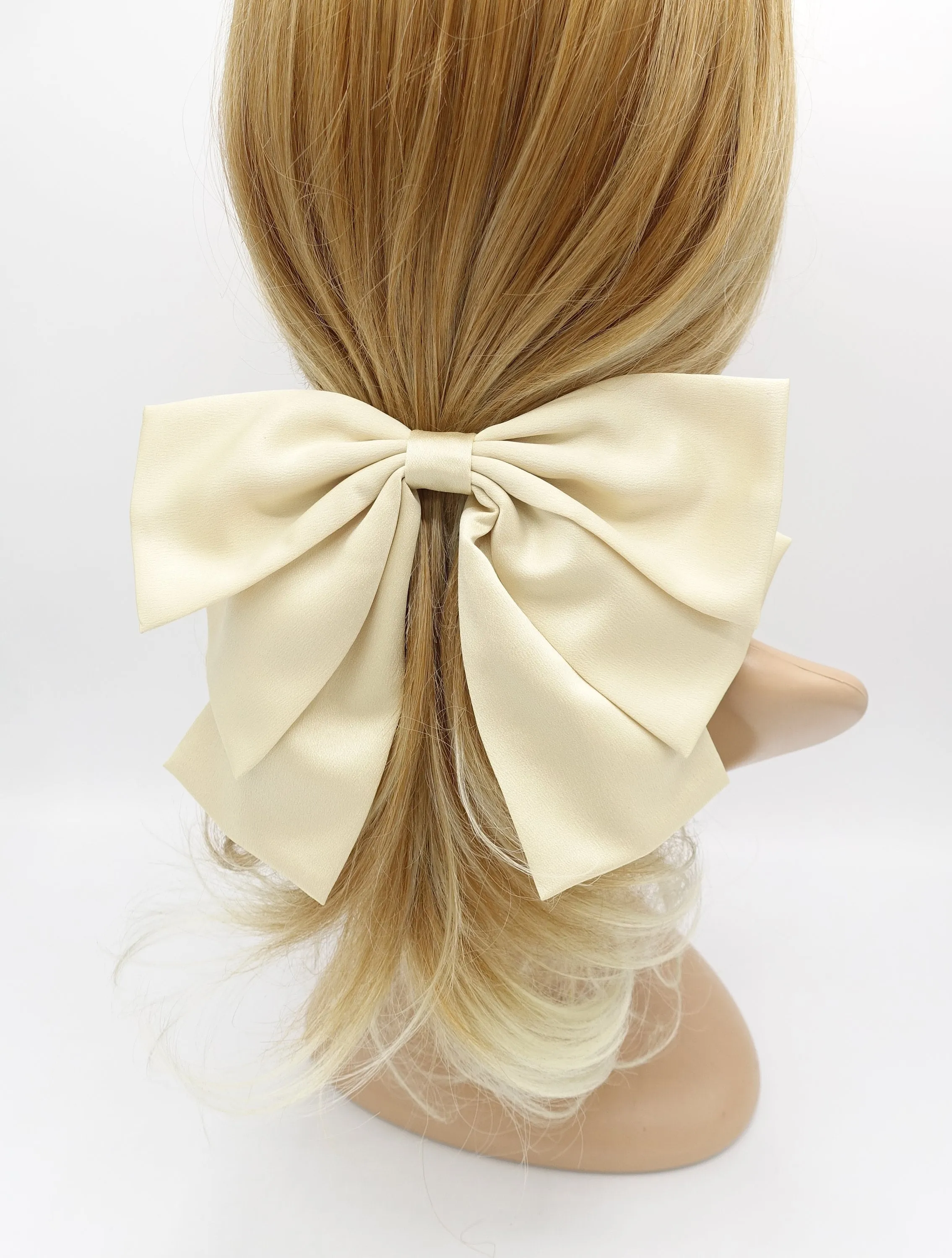 droopy satin hair bow double layered hair accessory for women