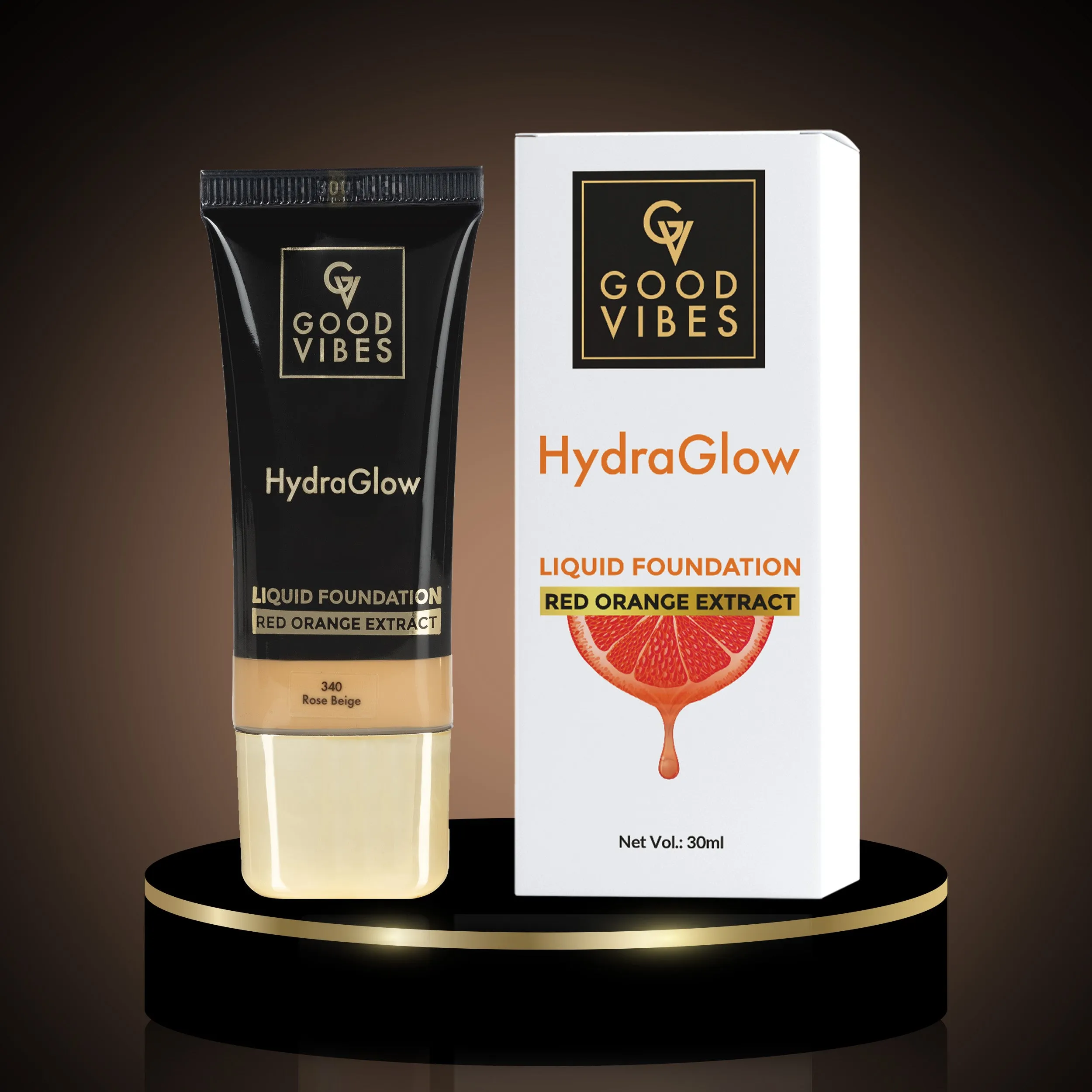 Good Vibes HydraGlow Liquid Foundation with Red Orange Extract - 340 Rose Beige | 8  Hours Hydration | Natural to Buildable Coverage | Lightweight Comfort | Silky Smooth Finish (30ml)