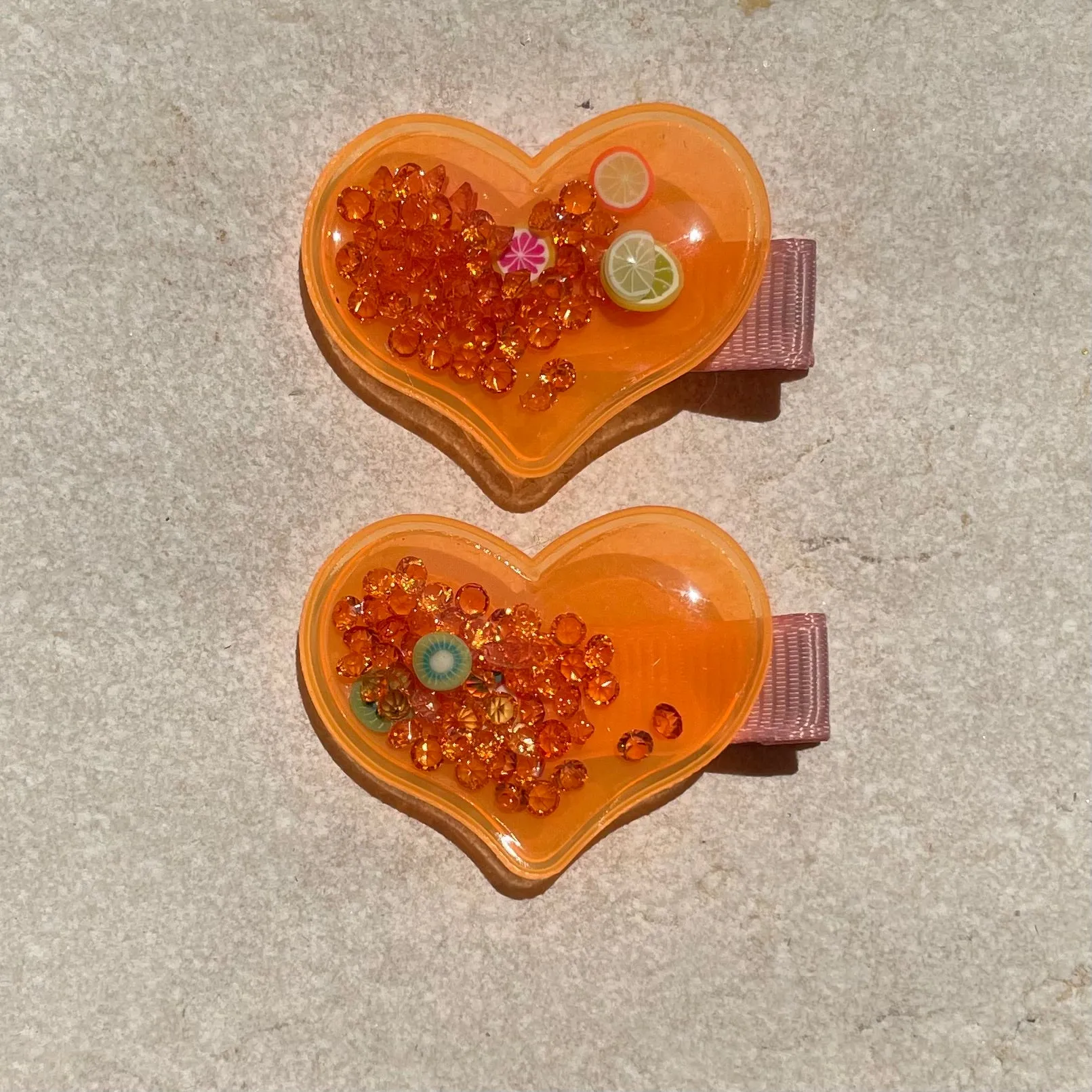 Hair Clip Set | Neon Hearts Orange