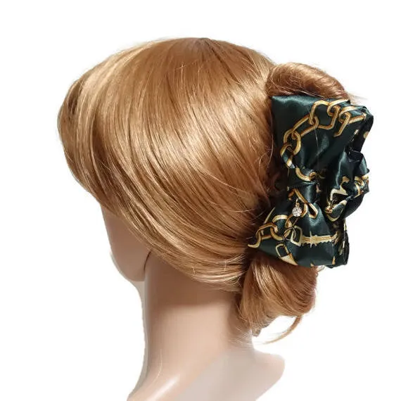 Handmade Chain Print Satin Hair Bow Hair Claw Clip Women Fashion Hair Accessories