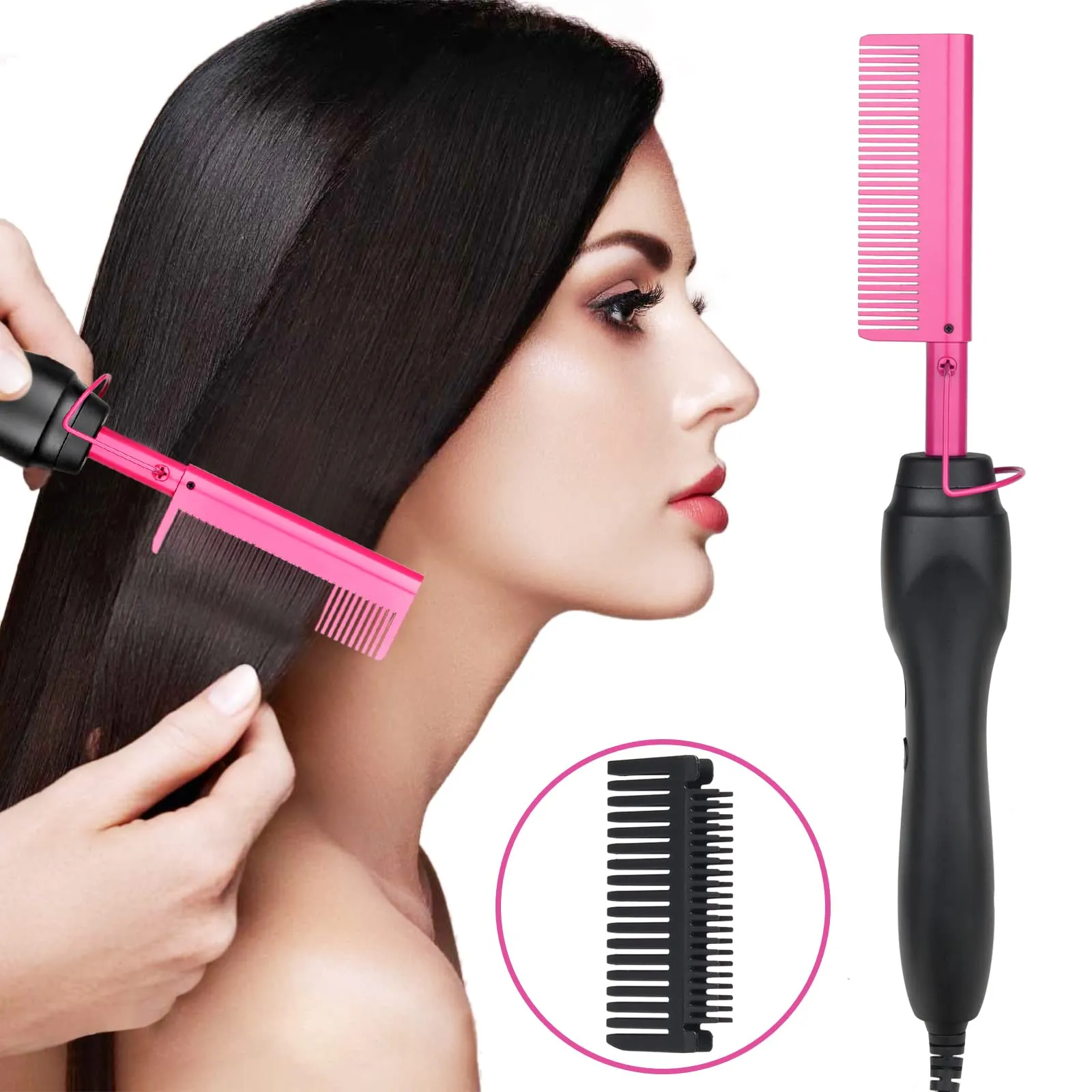 Homfu Electric Hot Comb Hair Straightener Ceramic Curling Anti Scald Press Comb