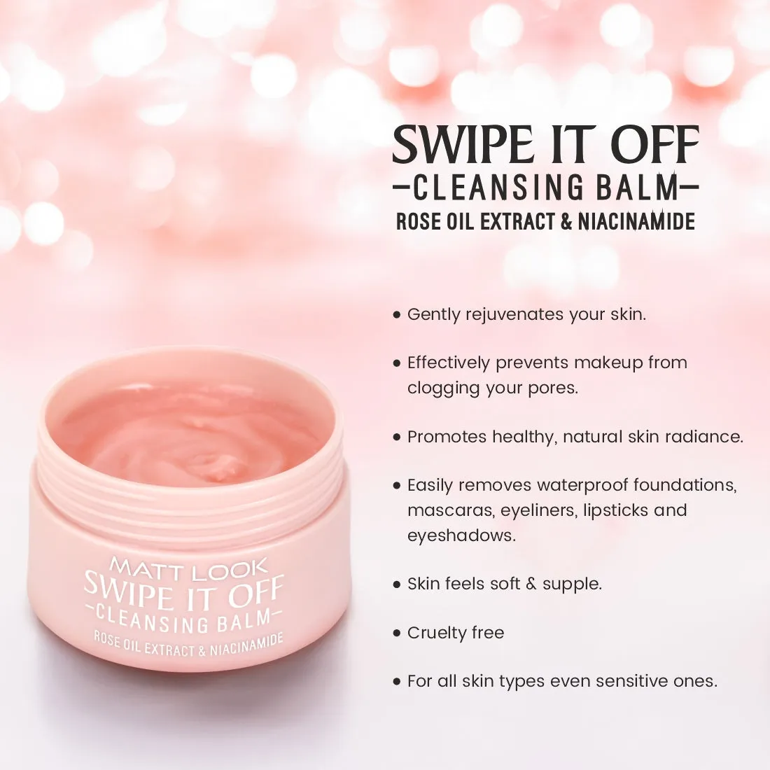 Mattlook Swipe IT off Cleansing Blam - Rose Oil Extract & Niacinamide, Makeup Remover Balm, 40gm