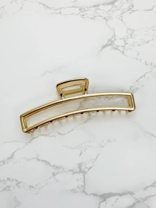 Metal Rectangle Open Claw Hair Clip - Shiny Gold