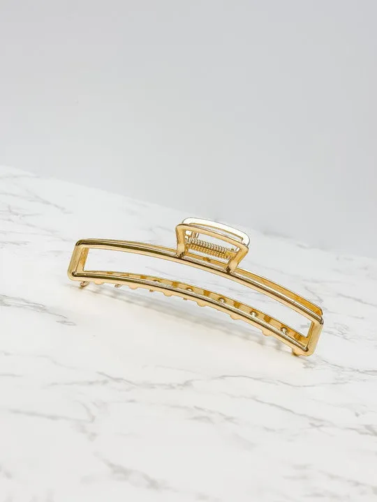 Metal Rectangle Open Claw Hair Clip - Shiny Gold