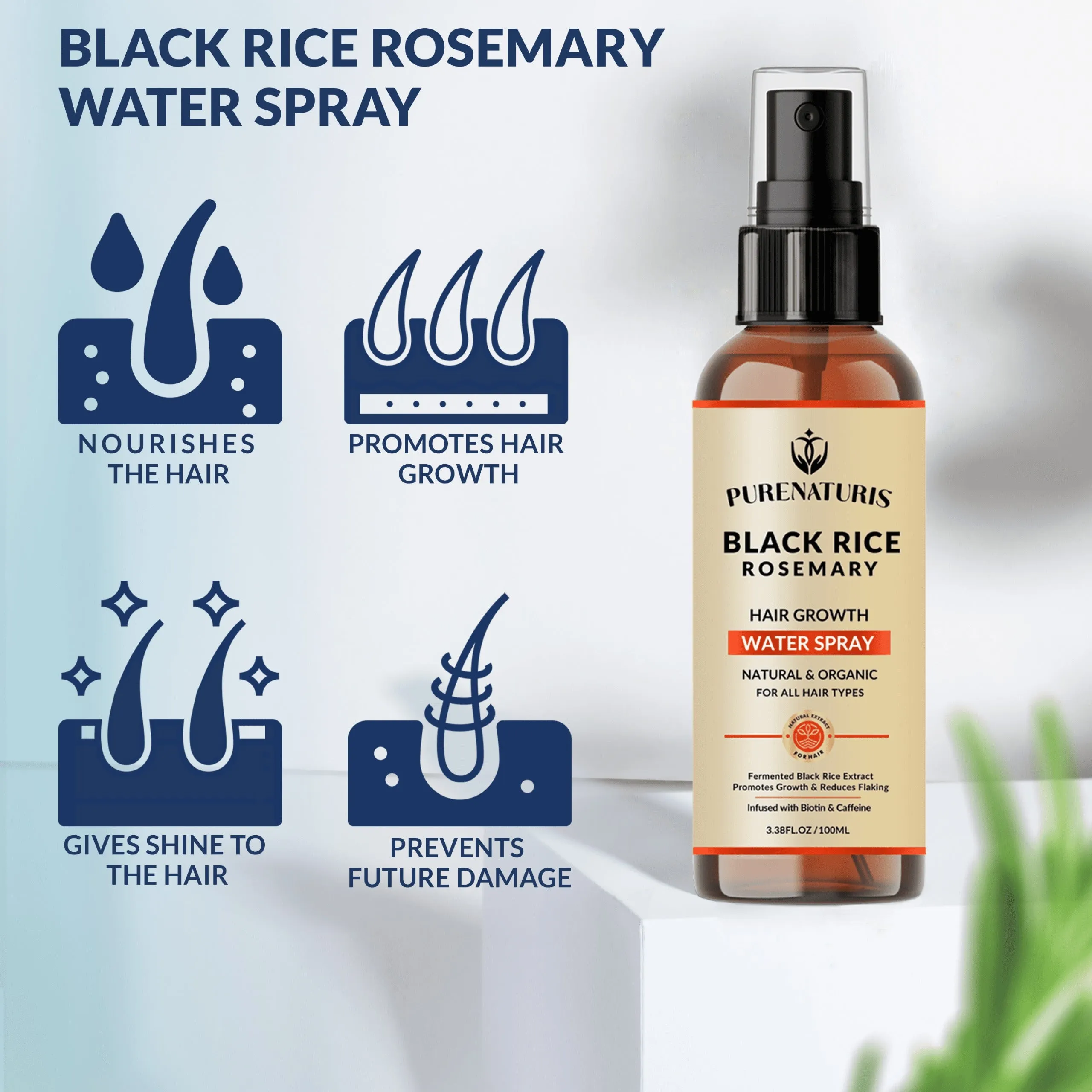 Rosemary Black Rice Water Hair Growth System Kit - Shampoo, Conditioner and Leave-in Serum