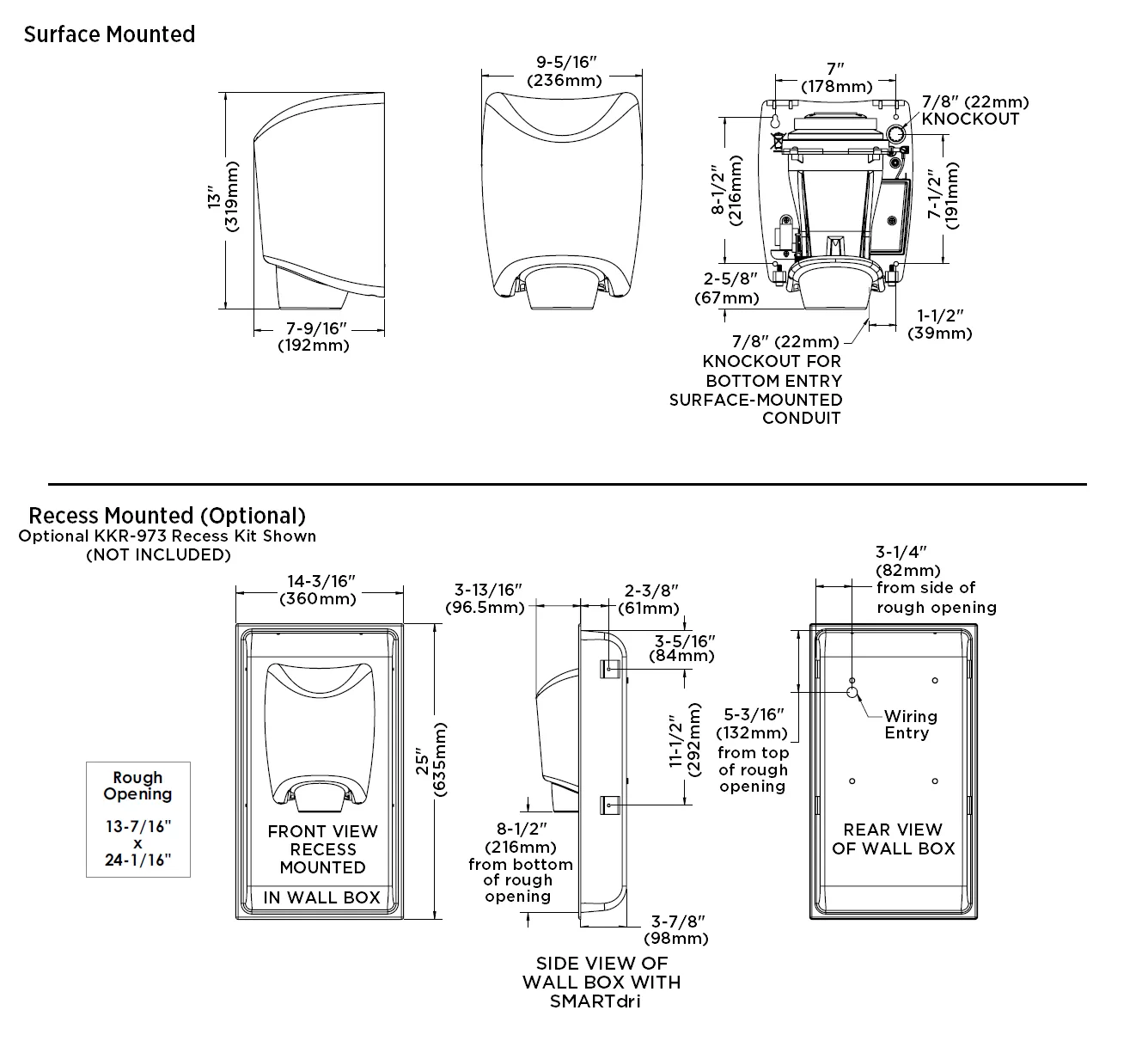 WORLD DRYER® K4-972P2 SMARTdri® Plus Hand Dryer - Polished (Bright) Stainless Steel Automatic Surface-Mounted (208V-240V)