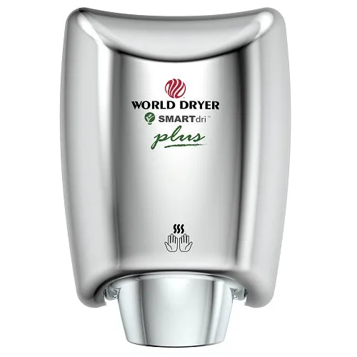 WORLD DRYER® K4-972P2 SMARTdri® Plus Hand Dryer - Polished (Bright) Stainless Steel Automatic Surface-Mounted (208V-240V)